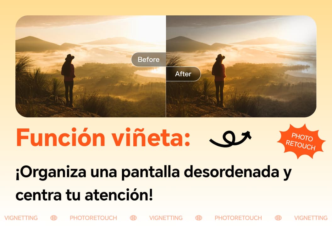 Función de viñeta: resuelve fácilmente la imagen desordenada y enfoca el foco visual