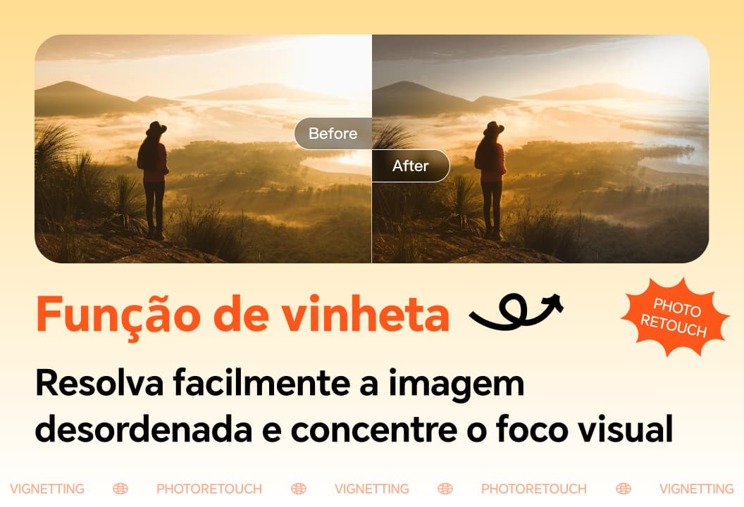 Função de vinheta: resolva facilmente a imagem desordenada e concentre o foco visual